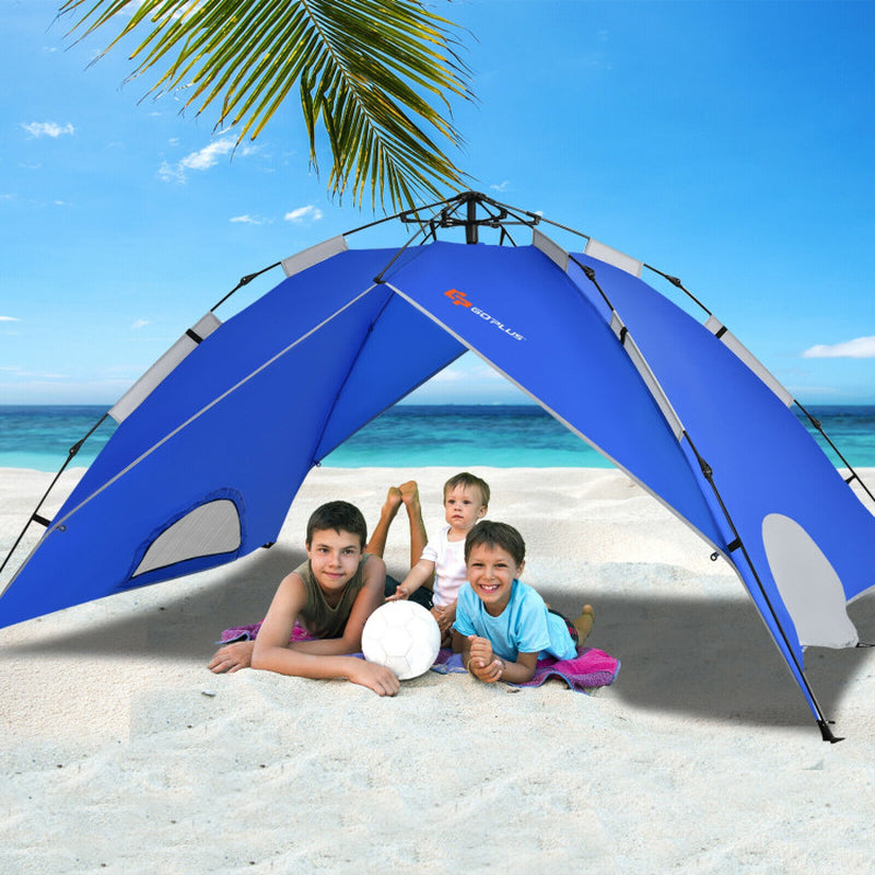 Professional title: "Blue 2-In-1 Instant Pop-Up Waterproof Camping Tent for 4 People"