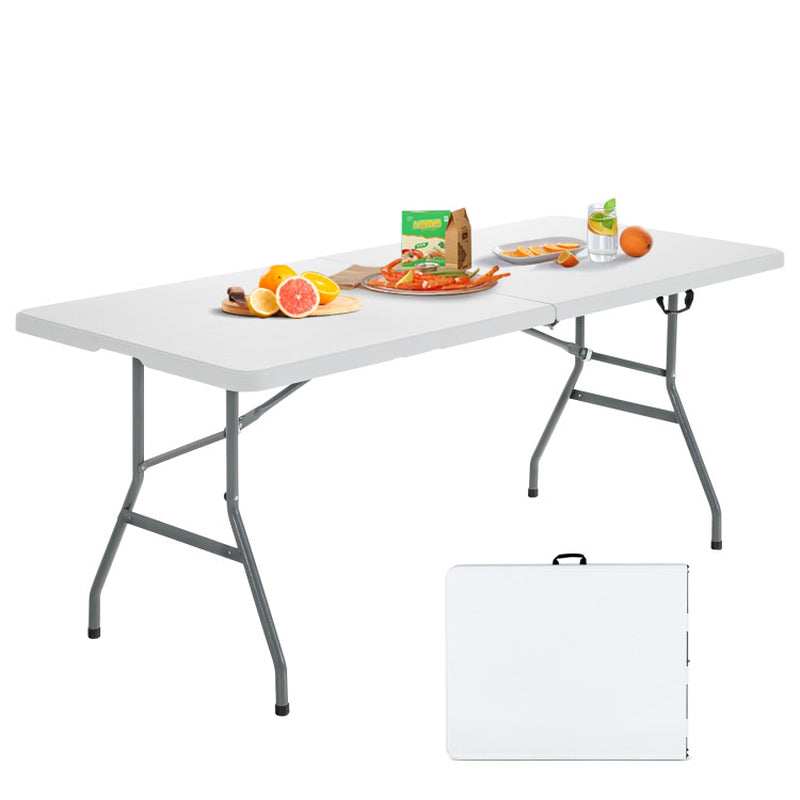 Professional title: "Compact Folding Camping Table with Convenient Carrying Handle - Ideal for Picnics and Outdoor Activities in White"