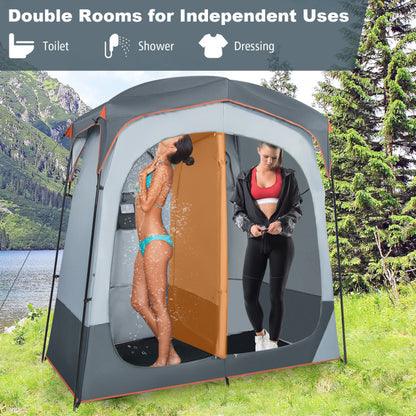 Professional title: ```Two-Room Oversized Privacy Shower Tent with Removable Rain Fly and Interior Pocket in Gray```