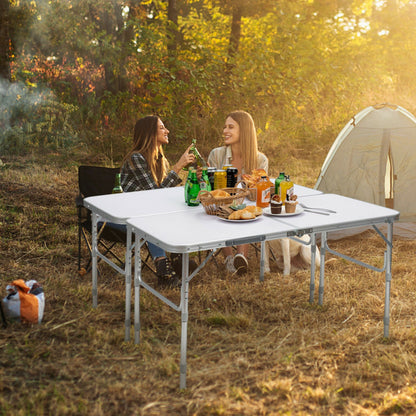 Professional title: "Pair of Folding Picinic Utility Tables with Convenient Carrying Handle in White"