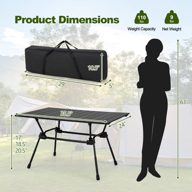 Professional title: ```Portable Heavy-Duty Aluminum Camping Table with Carrying Bag in Silver```