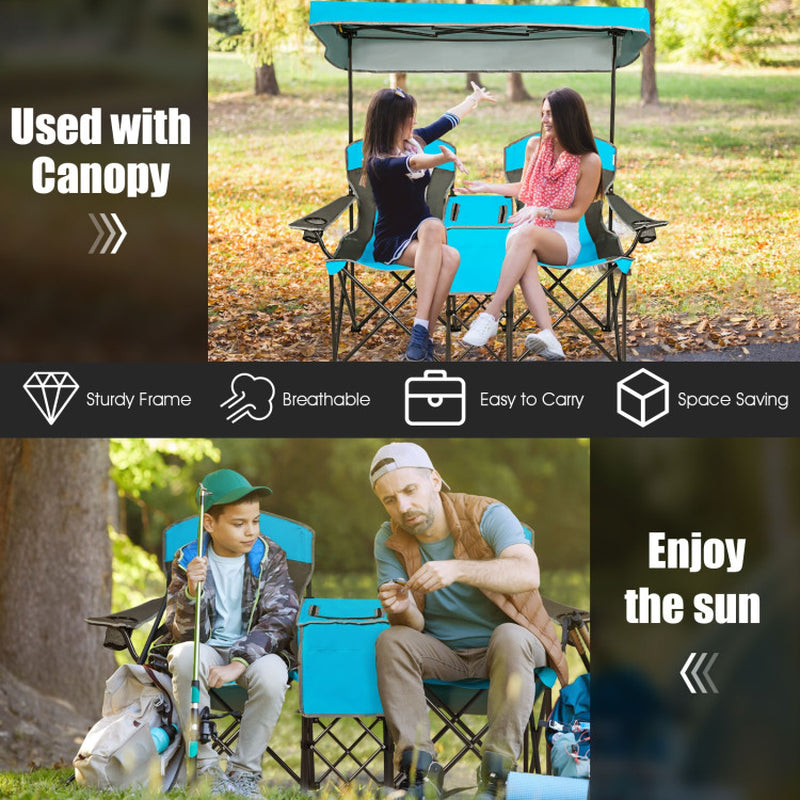 Professional Title: "Turquoise Portable Folding Camping Canopy Chairs with Cup Holder"