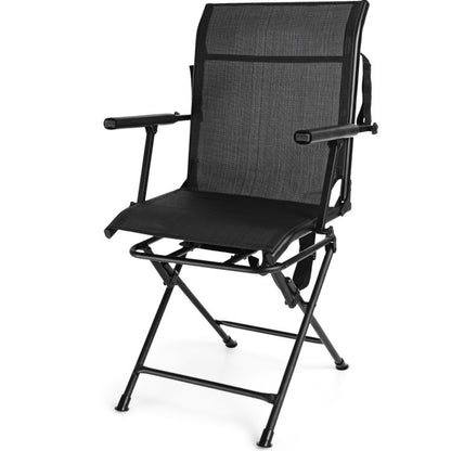 Professional title: "Black Foldable Swivel Patio Chair with Armrest and Mesh Back"