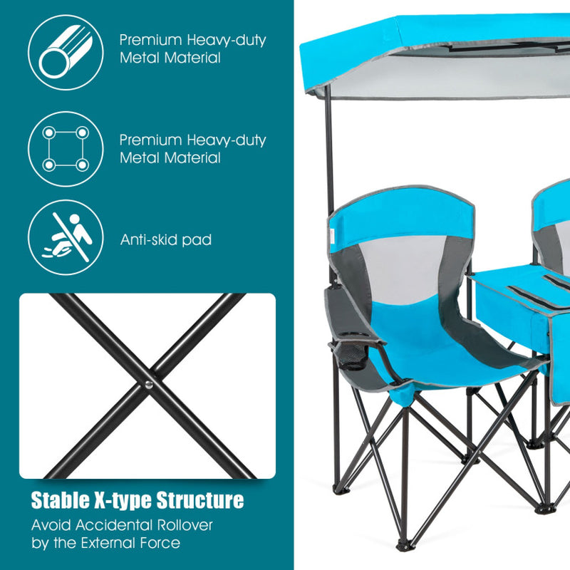 Professional Title: "Turquoise Portable Folding Camping Canopy Chairs with Cup Holder"