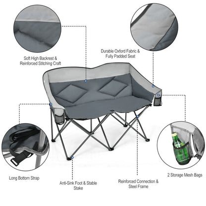 Professional title: "Gray Folding Camping Chair with Storage Bags and Padded Backrest"