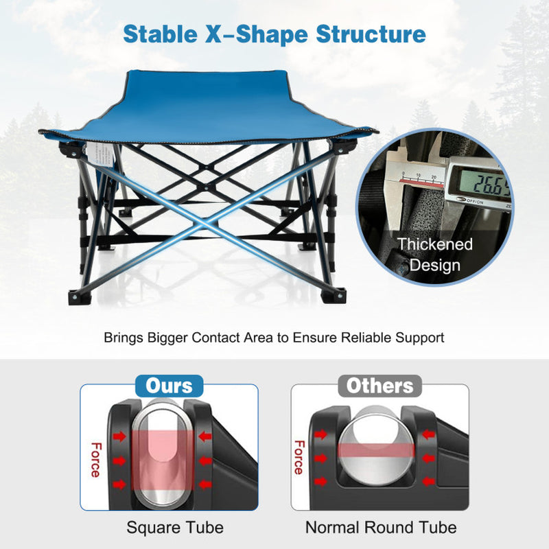 Professional title: "Portable Folding Camping Cot in Blue with Carry Bag"