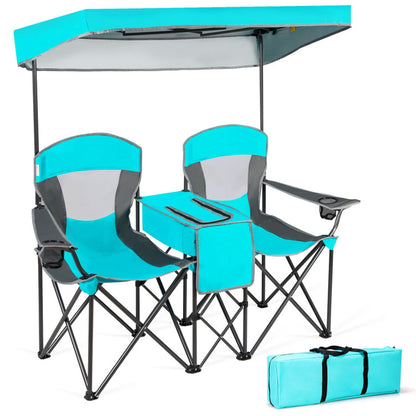 Professional Title: "Turquoise Portable Folding Camping Canopy Chairs with Cup Holder"