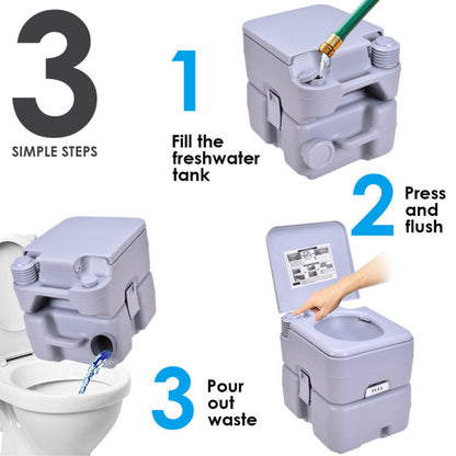 Professional title: "5.3 Gallon Portable Toilet with Waste Tank and Rotating Spout in Gray Color"