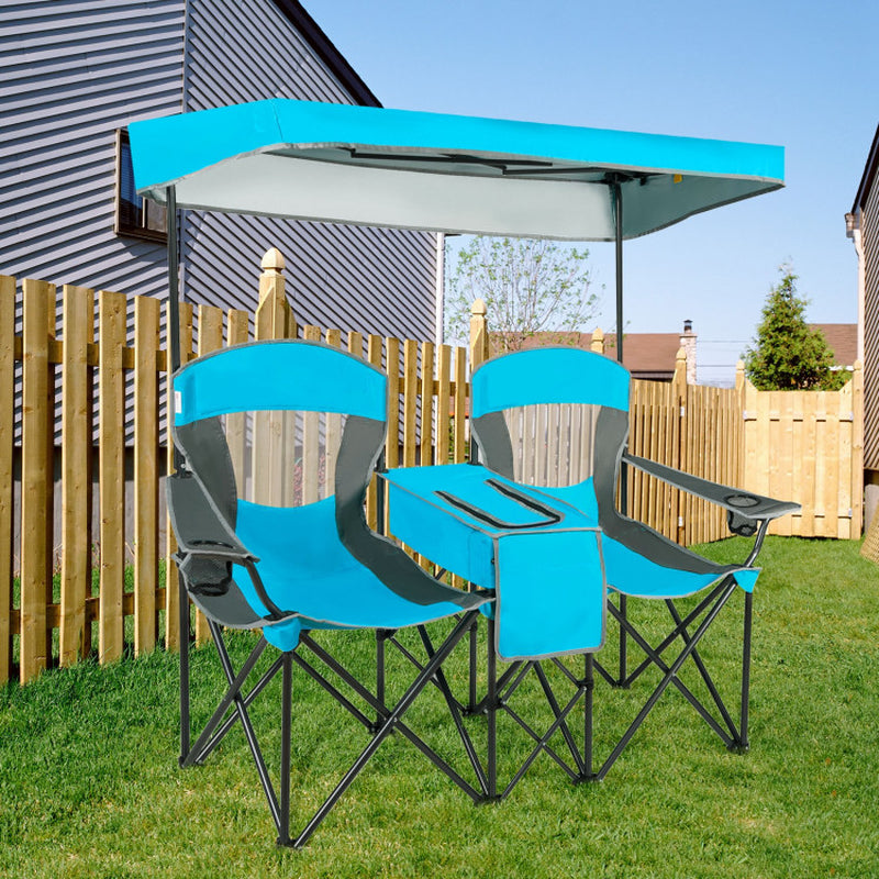 Professional Title: "Turquoise Portable Folding Camping Canopy Chairs with Cup Holder"