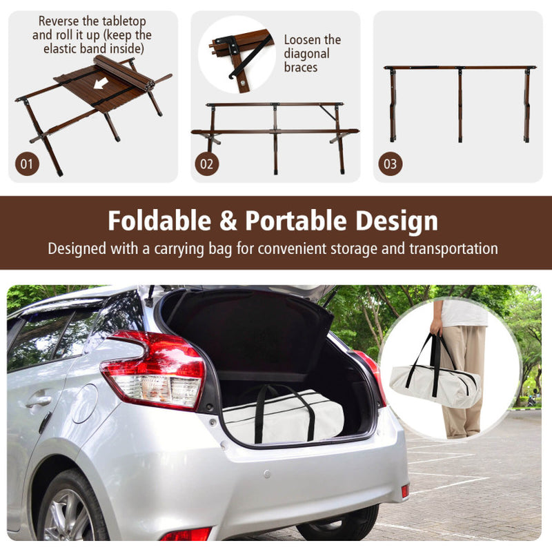 Professional title: "Foldable Picinic Table Set with Carry Bag - Ideal for Camping and BBQ in Brown"