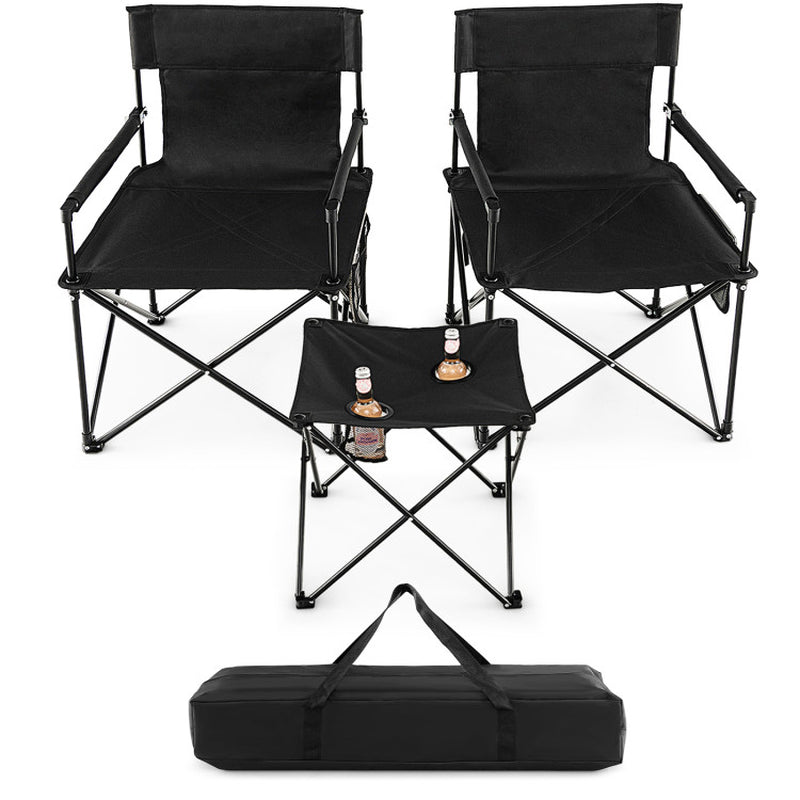 Professional title: "Portable Outdoor Camping Chairs and Table Set in Black with Carrying Bag"