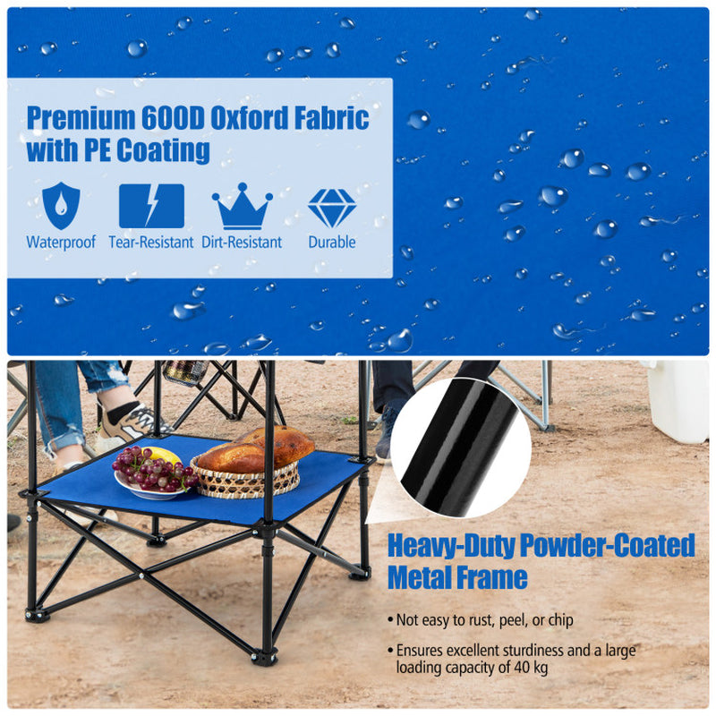 Professional title: "Portable 2-Tier PicNic Table in Blue with Carrying Bag and 4 Cup Holders"