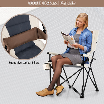 Professional title: ```Portable Camping Chair with Armrest, Cup Holder, and Lumbar Support Pillow```