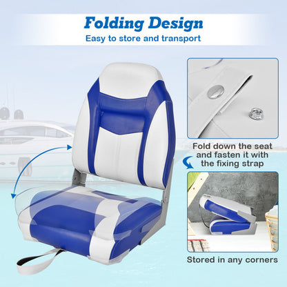 Professional title: ```Set of 2 High Back Folding Boat Seats with Sponge Cushion in Blue Color```