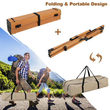 Professional title: "Portable Aluminum Camping Table with Wood Grain Finish"