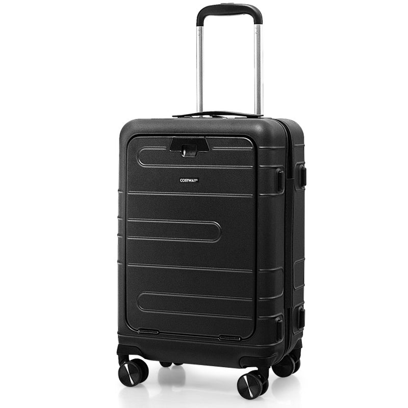 Professional title: "20-Inch PC Hardside Carry-On Luggage with TSA Lock, Front Pocket, and USB Port in Black"