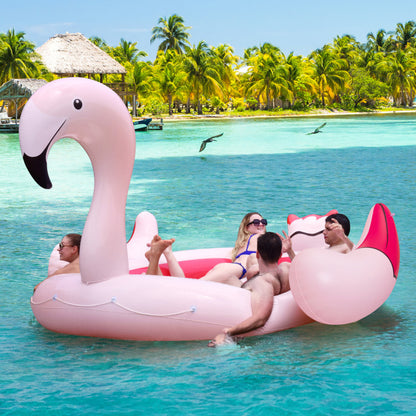 Professional title: "Inflatable Flamingo Floating Island for 6 People with Cup Holders, Ideal for Pool and River Use"