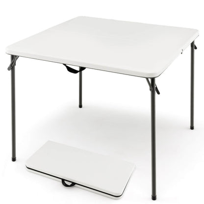 Professional title: ```Portable Camping Table with Weather-Resistant HDPE Tabletop and Corrosion-Resistant Steel Frame in White```