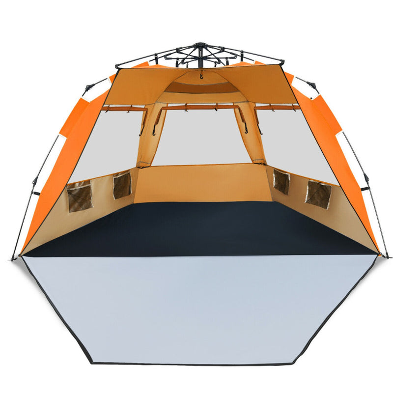 Professional title: "Portable Sun Shelter with UPF 50+ Protection for 3-4 People - Easy Pop Up Beach Tent in Orange"