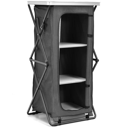 Professional title: "Portable Camping Storage Cabinet with Three Shelves and Travel Bag - Large"