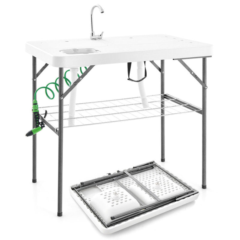 Professional title: ```White 2-In-1 Folding Fish Cleaning Table```