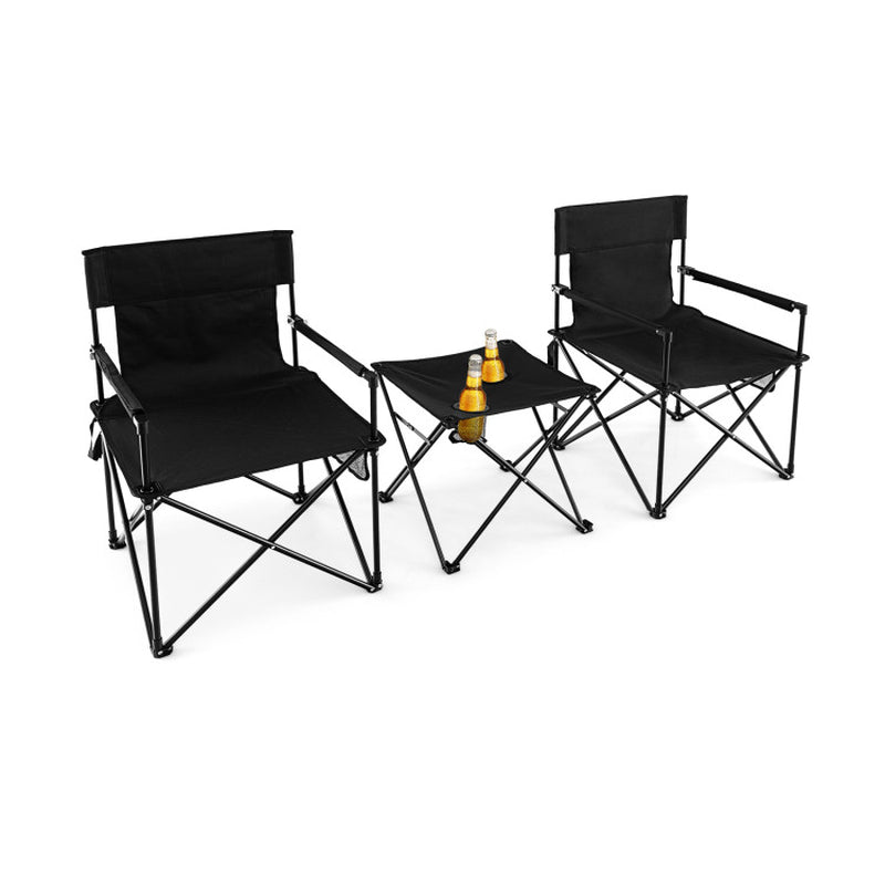 Professional title: "Portable Outdoor Camping Chairs and Table Set in Black with Carrying Bag"