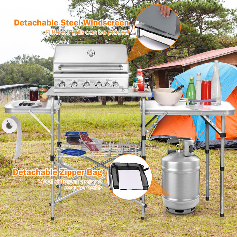 Professional title: "Portable Outdoor Grilling Table with Foldable Design and Windscreen Bag"