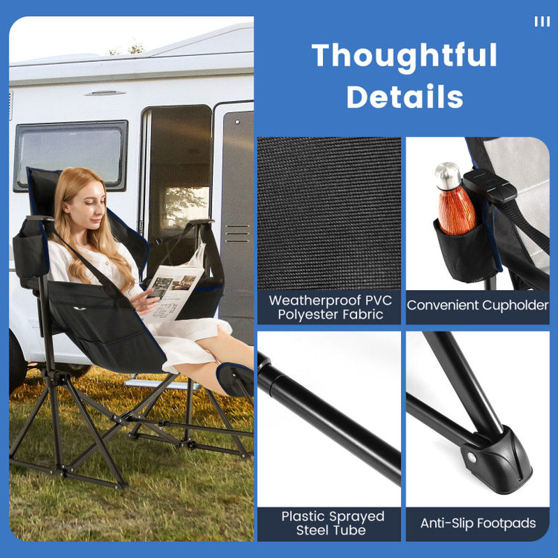 Professional title: "Portable Hammock Camping Chair with Retractable Footrest and Carrying Bag in Navy Color"