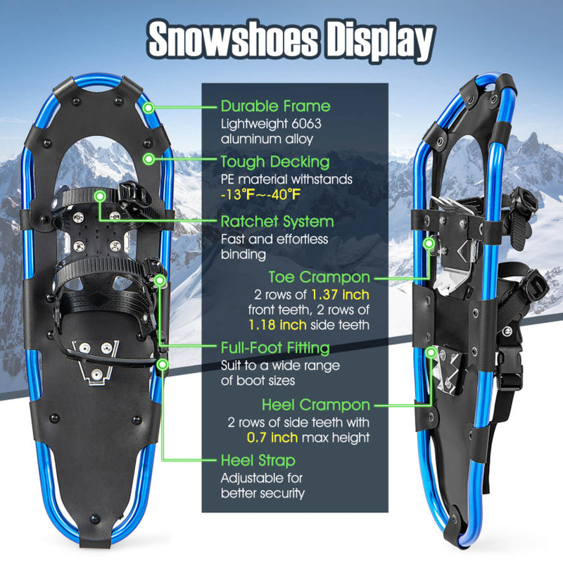 Professional rewrite: "Lightweight Terrain Snowshoes with Flexible Pivot System - Available in 21, 25, and 30 Inch Options"