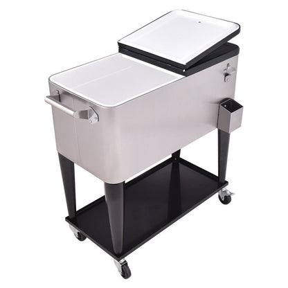 Professional title: "80 Quart Stainless Steel Rolling Patio Beverage Cooler"