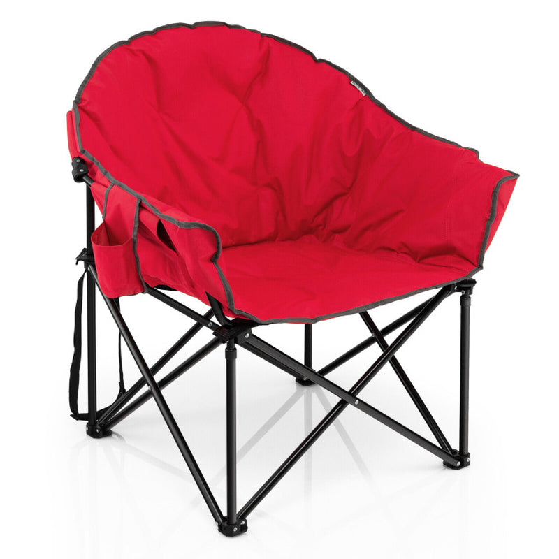 Professional title: "Gray Folding Camping Chair with Moon Design and Padded Seat, Includes Carrying Bag"