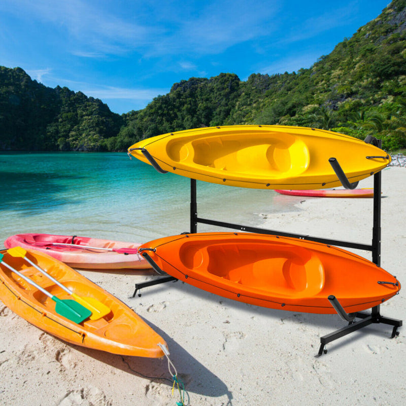 Professional rewrite: ```Dual Kayak Storage Rack with Adjustable Height - Freestanding```