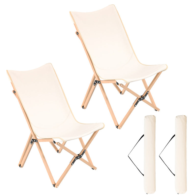 Professional title: "Pair of Bamboo Folding Chairs with Storage Pocket - Ideal for Camping and Fishing in Beige"