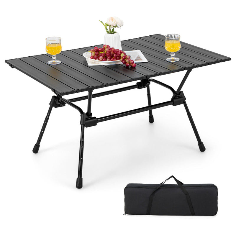 Professional title: ```Portable Heavy-Duty Aluminum Camping Table with Carrying Bag in Silver```