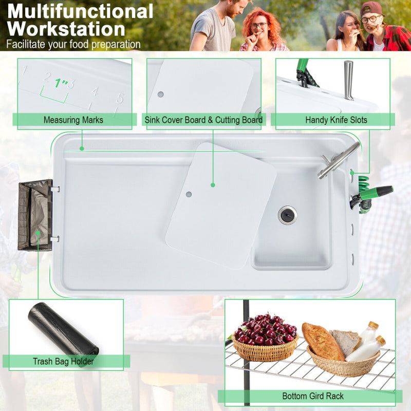 Professional title: "Portable Camping Fish Cleaning Table with Grid Rack and Faucet System"