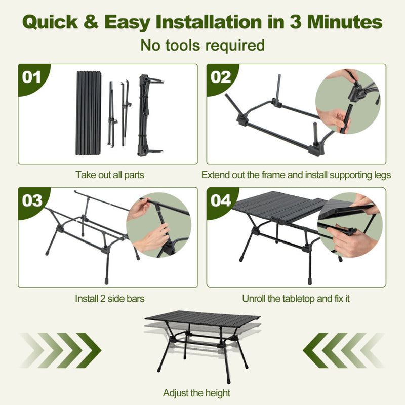 Professional title: ```Portable Heavy-Duty Aluminum Camping Table with Carrying Bag in Silver```