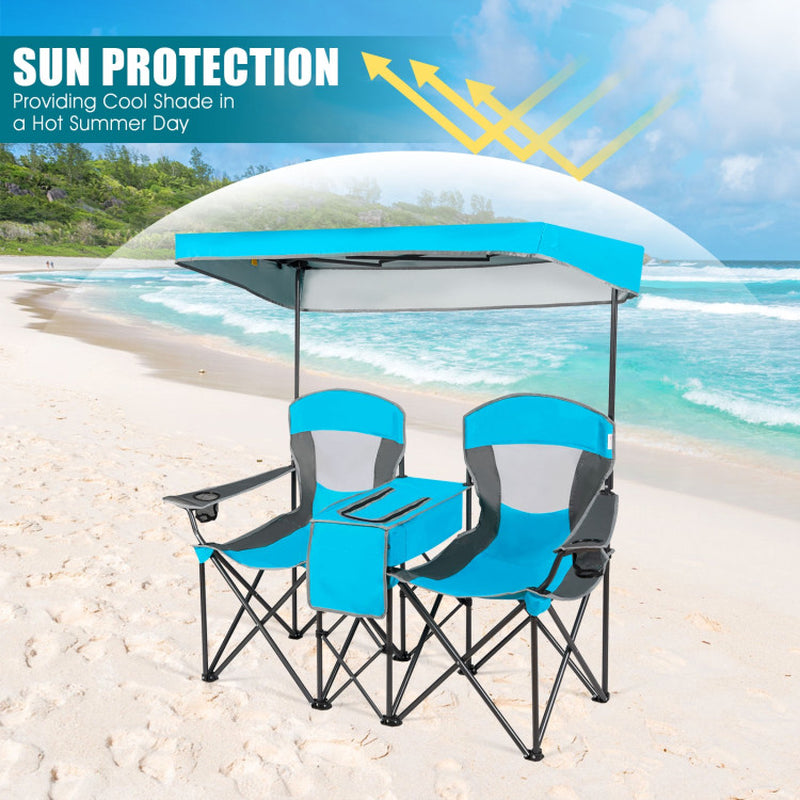 Professional Title: "Turquoise Portable Folding Camping Canopy Chairs with Cup Holder"