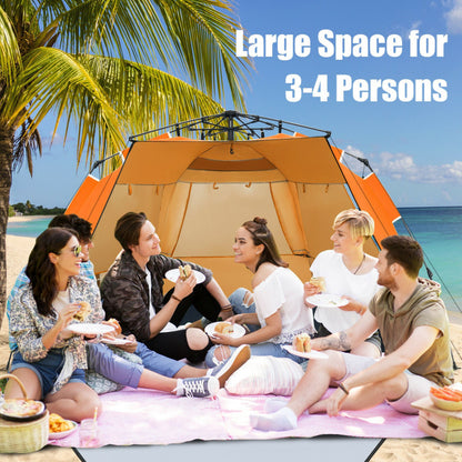 Professional title: "Portable Sun Shelter with UPF 50+ Protection for 3-4 People - Easy Pop Up Beach Tent in Orange"