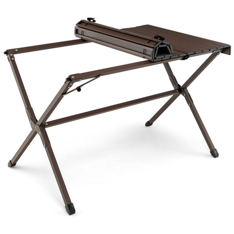 Professional title: "Portable Aluminum Camping Table for 4-6 People with Carrying Bag in Gray"