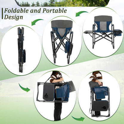 Professional title: "Black Folding Camping Director's Chair with Cooler Bag and Side Table"