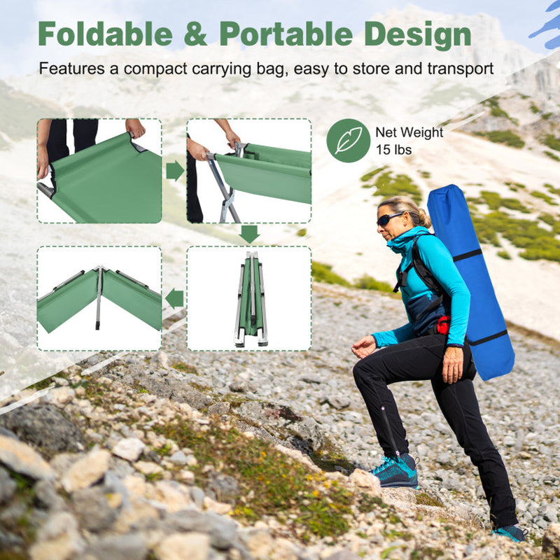 Professional title: "Heavy-Duty Gray Folding Camping Cot with Carry Bag for Outdoor Use"