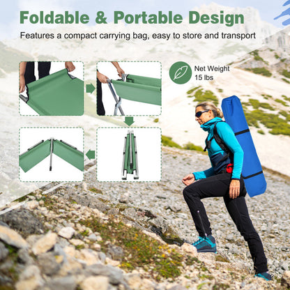 Professional title: "Heavy-Duty Gray Folding Camping Cot with Carry Bag for Outdoor Use"