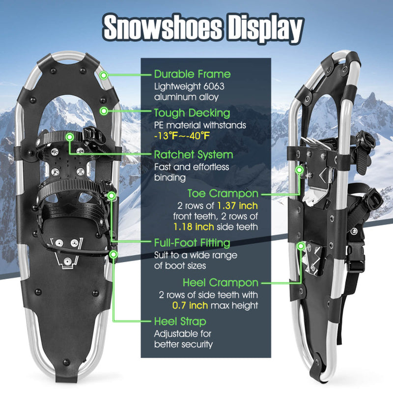 Professional title: "4-In-1 Lightweight Terrain Snowshoes with Flexible Pivot System - Available in 21, 25, and 30 Inches"