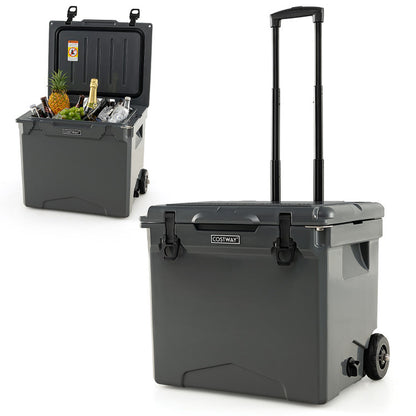 Professional Title: "42-Quart Wheeled Hard Cooler in Tan with Convenient Handle"