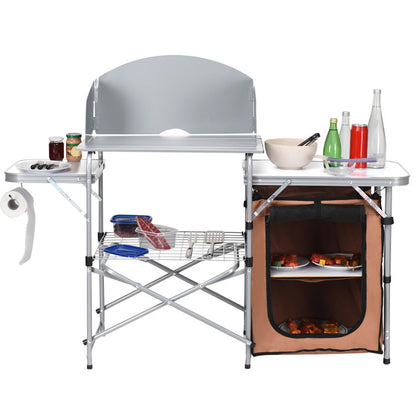 Professional title: "Portable Outdoor Grilling Table with Foldable Design and Windscreen Bag"