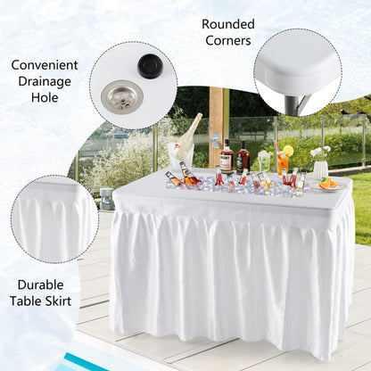 Professional title: "Portable 4-Foot Folding Ice Bin Table with Skirt for Outdoor Events - White"