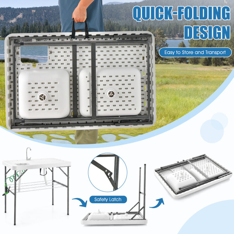 Professional title: ```White 2-In-1 Folding Fish Cleaning Table```