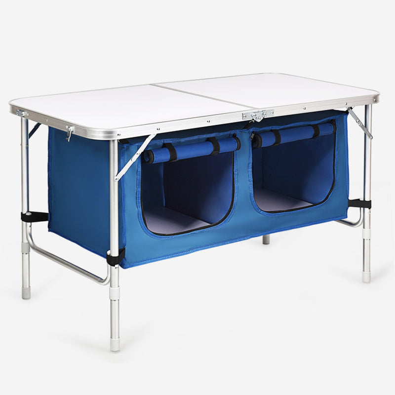 Professional title: ```Blue Height Adjustable Folding Camping Table```