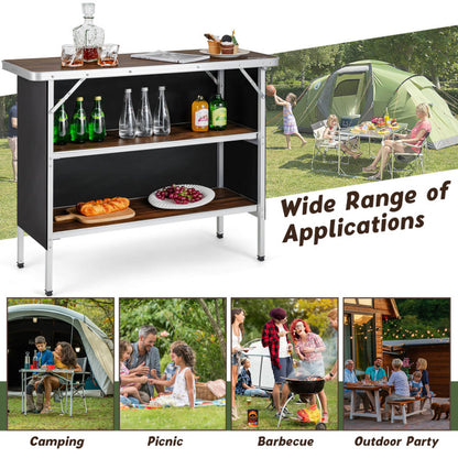 Professional title: "Portable Folding Camping Table with Dual Open Shelves for Outdoor BBQ - Black"