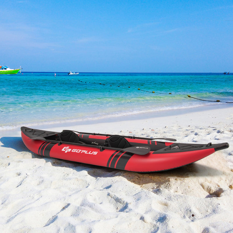 Professional title: "2-Person Inflatable Kayak Set with Aluminum Oars and Repair Kit in Red"